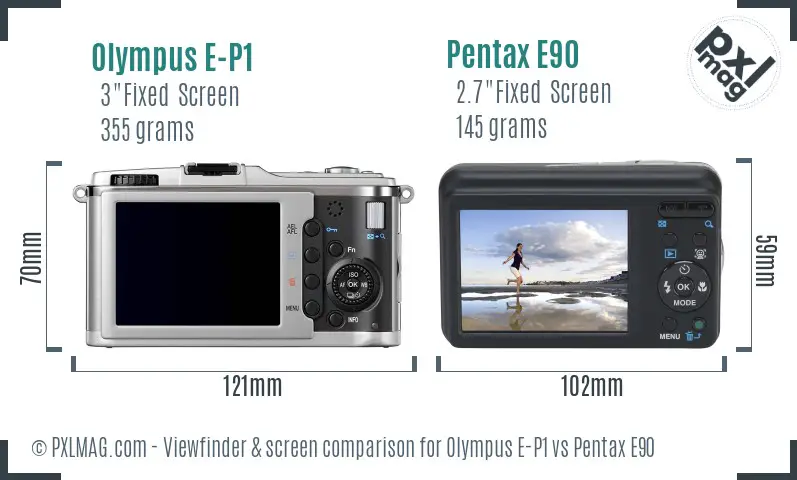 Olympus E-P1 vs Pentax E90 Screen and Viewfinder comparison