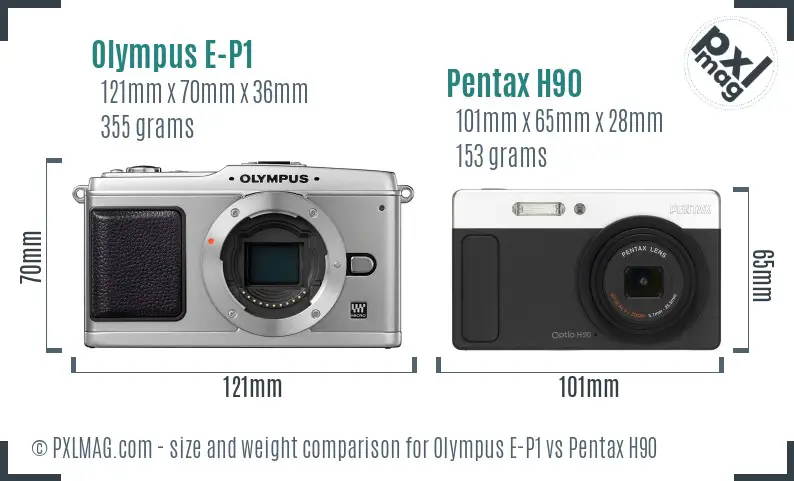 Olympus E-P1 vs Pentax H90 size comparison