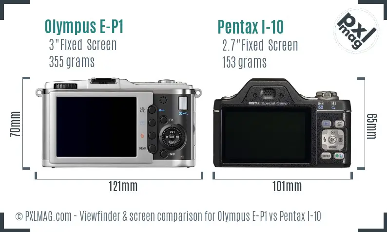 Olympus E-P1 vs Pentax I-10 Screen and Viewfinder comparison