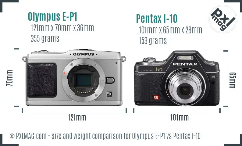Olympus E-P1 vs Pentax I-10 size comparison