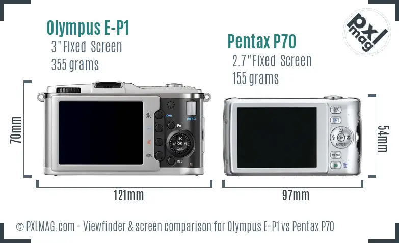 Olympus E-P1 vs Pentax P70 Screen and Viewfinder comparison