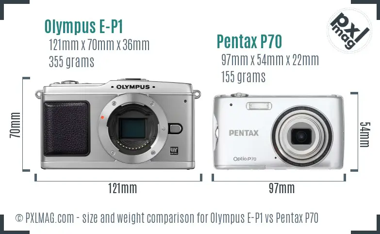 Olympus E-P1 vs Pentax P70 size comparison