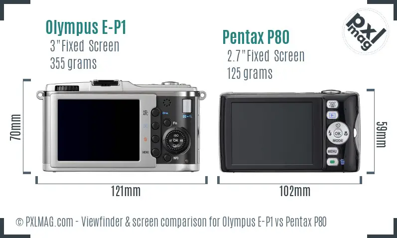 Olympus E-P1 vs Pentax P80 Screen and Viewfinder comparison