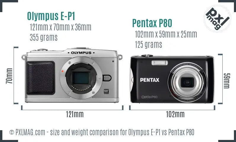 Olympus E-P1 vs Pentax P80 size comparison