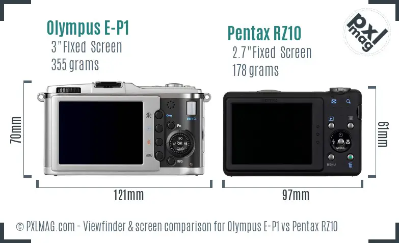 Olympus E-P1 vs Pentax RZ10 Screen and Viewfinder comparison