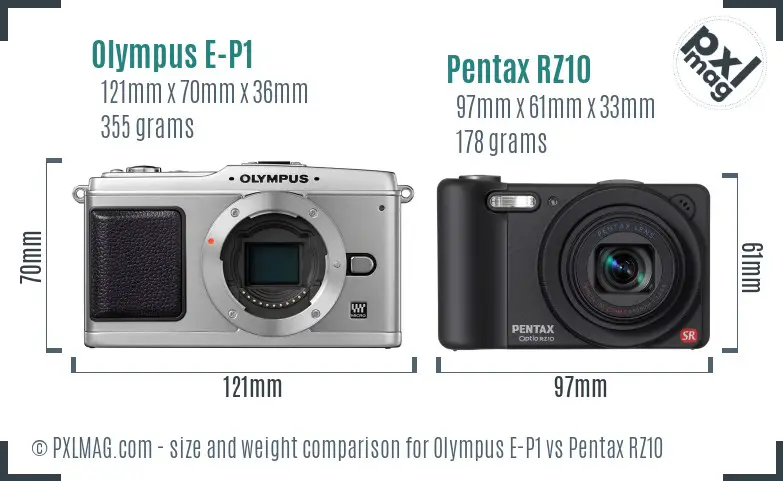 Olympus E-P1 vs Pentax RZ10 size comparison
