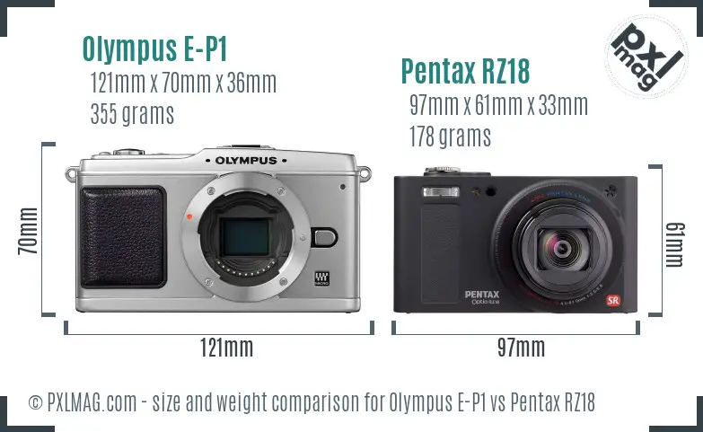 Olympus E-P1 vs Pentax RZ18 size comparison