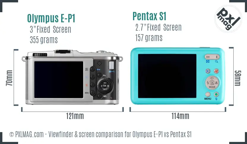 Olympus E-P1 vs Pentax S1 Screen and Viewfinder comparison