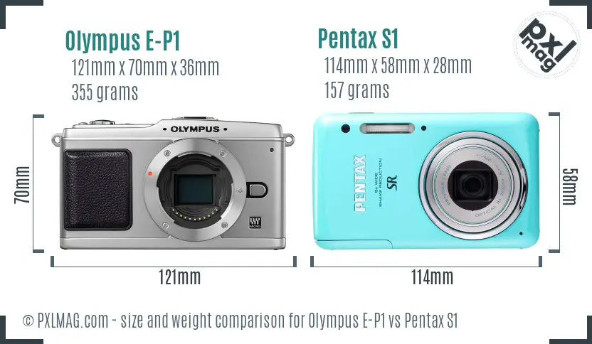 Olympus E-P1 vs Pentax S1 size comparison