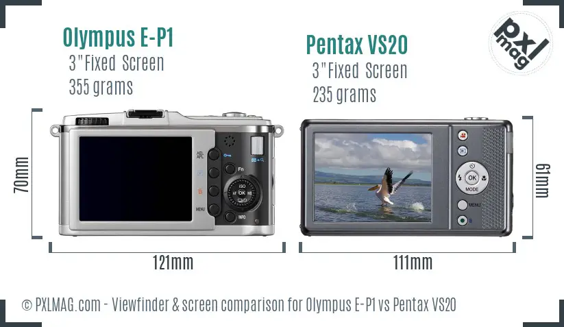 Olympus E-P1 vs Pentax VS20 Screen and Viewfinder comparison