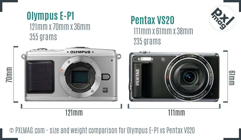 Olympus E-P1 vs Pentax VS20 size comparison