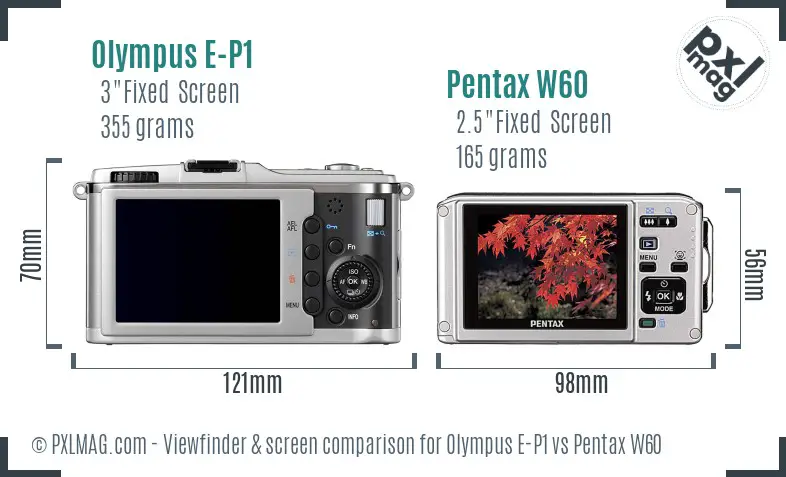 Olympus E-P1 vs Pentax W60 Screen and Viewfinder comparison