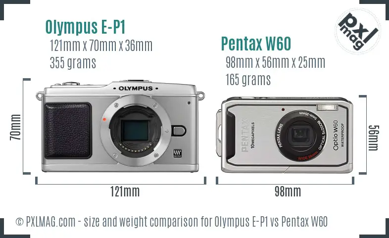 Olympus E-P1 vs Pentax W60 size comparison