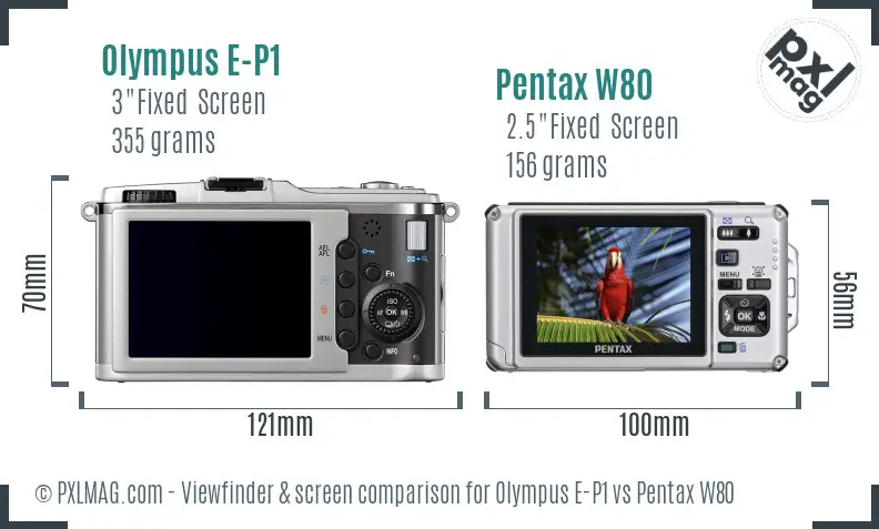 Olympus E-P1 vs Pentax W80 Screen and Viewfinder comparison