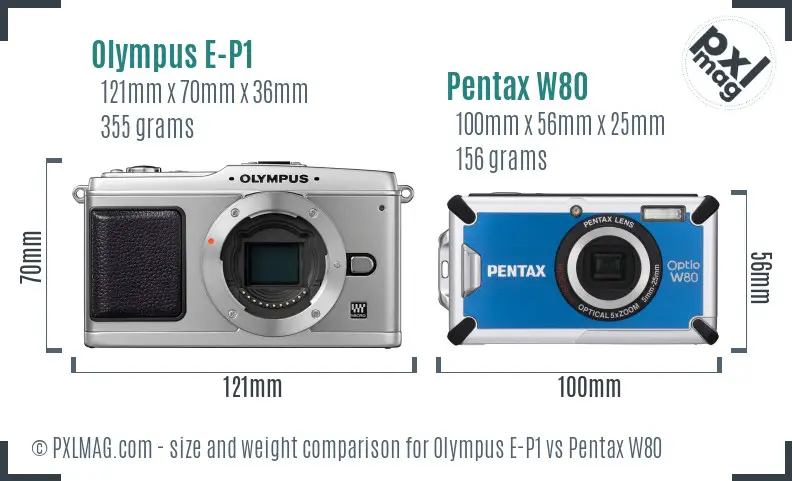 Olympus E-P1 vs Pentax W80 size comparison