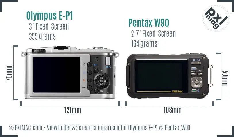 Olympus E-P1 vs Pentax W90 Screen and Viewfinder comparison
