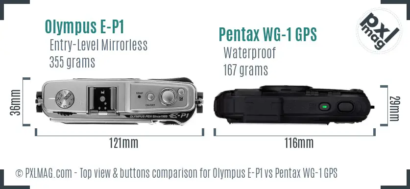 Olympus E-P1 vs Pentax WG-1 GPS top view buttons comparison