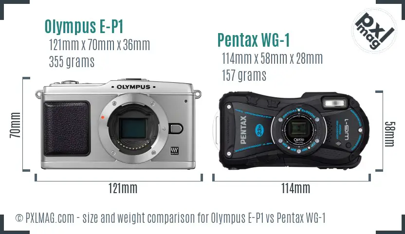 Olympus E-P1 vs Pentax WG-1 size comparison