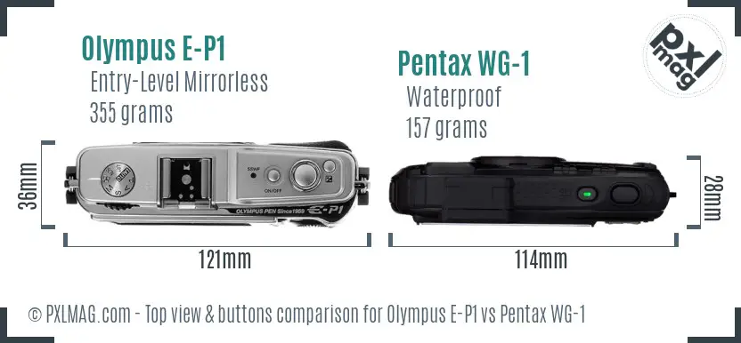 Olympus E-P1 vs Pentax WG-1 top view buttons comparison
