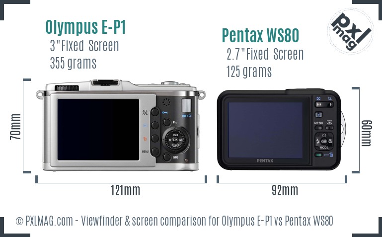 Olympus E-P1 vs Pentax WS80 Screen and Viewfinder comparison