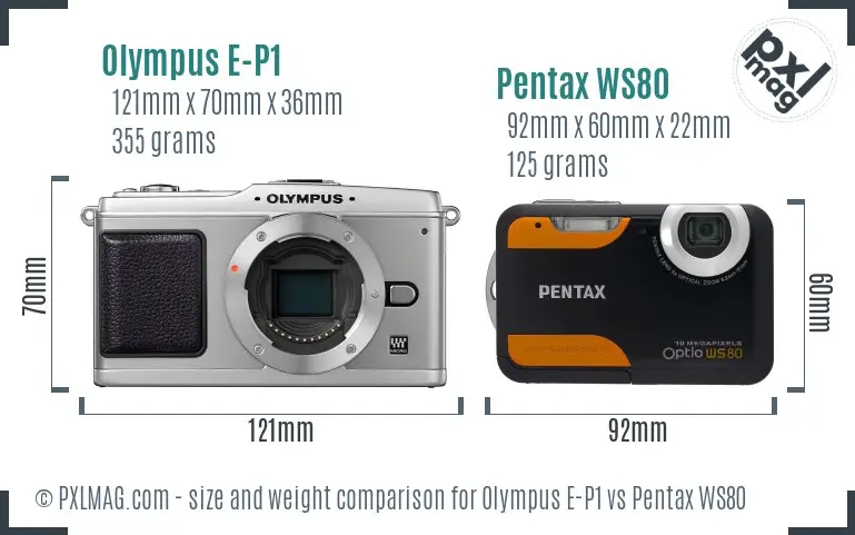 Olympus E-P1 vs Pentax WS80 size comparison