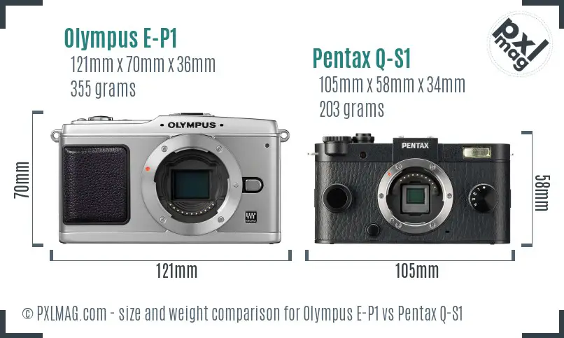 Olympus E-P1 vs Pentax Q-S1 size comparison