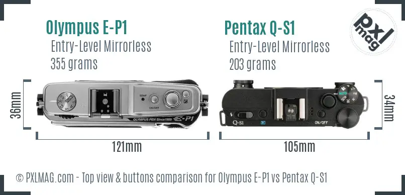 Olympus E-P1 vs Pentax Q-S1 top view buttons comparison
