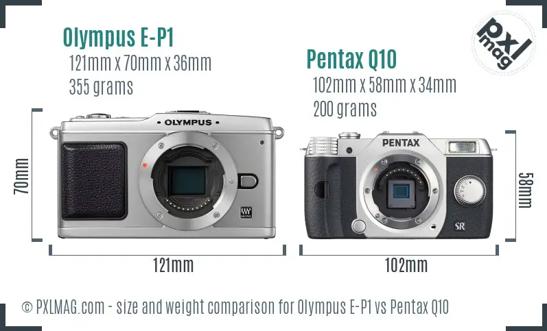 Olympus E-P1 vs Pentax Q10 size comparison