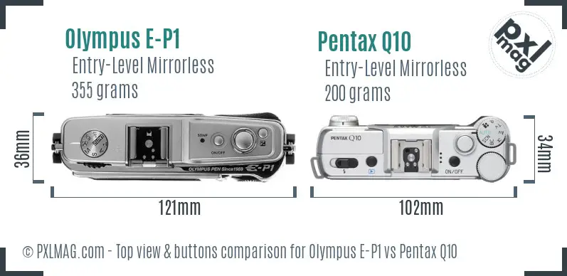 Olympus E-P1 vs Pentax Q10 top view buttons comparison