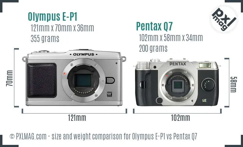 Olympus E-P1 vs Pentax Q7 size comparison