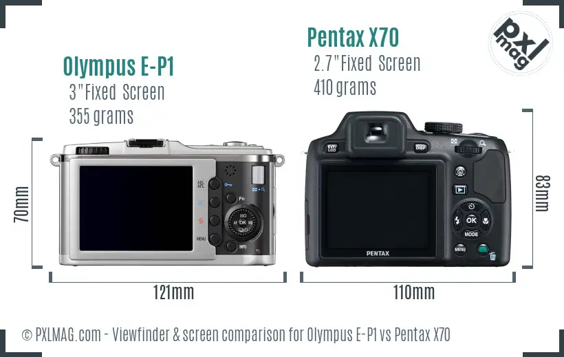 Olympus E-P1 vs Pentax X70 Screen and Viewfinder comparison