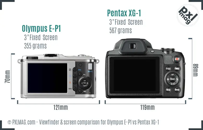 Olympus E-P1 vs Pentax XG-1 Screen and Viewfinder comparison