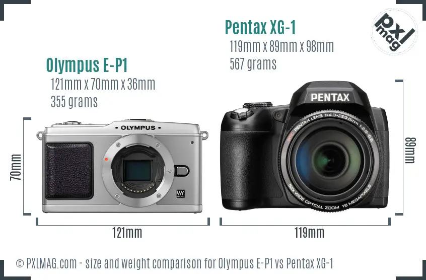 Olympus E-P1 vs Pentax XG-1 size comparison
