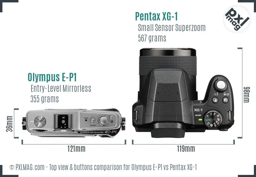Olympus E-P1 vs Pentax XG-1 top view buttons comparison