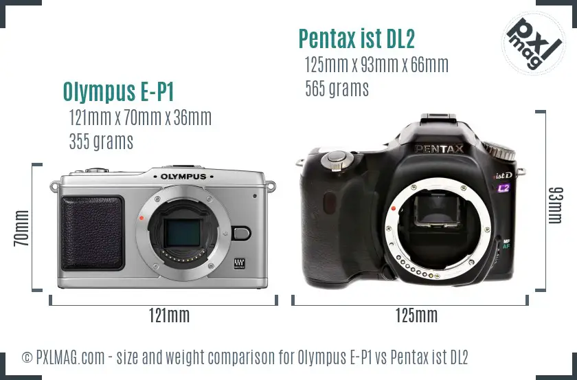 Olympus E-P1 vs Pentax ist DL2 size comparison
