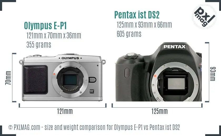 Olympus E-P1 vs Pentax ist DS2 size comparison