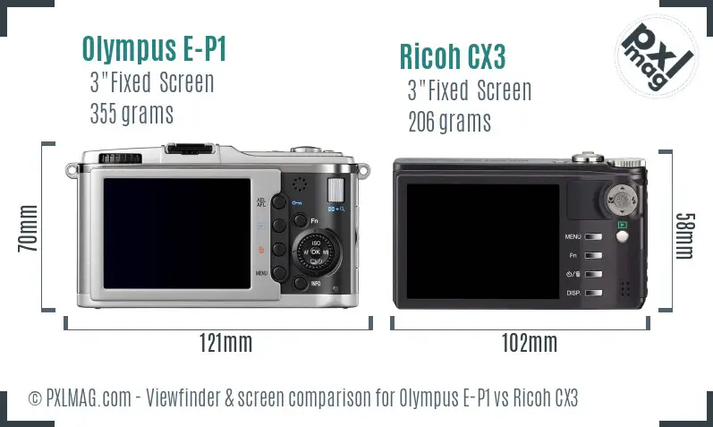 Olympus E-P1 vs Ricoh CX3 Screen and Viewfinder comparison