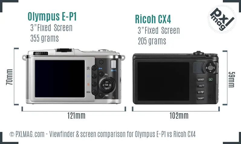 Olympus E-P1 vs Ricoh CX4 Screen and Viewfinder comparison