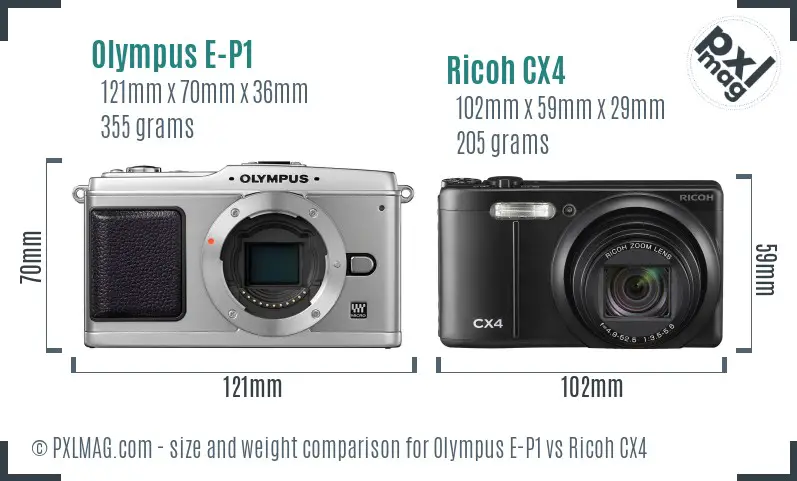 Olympus E-P1 vs Ricoh CX4 size comparison