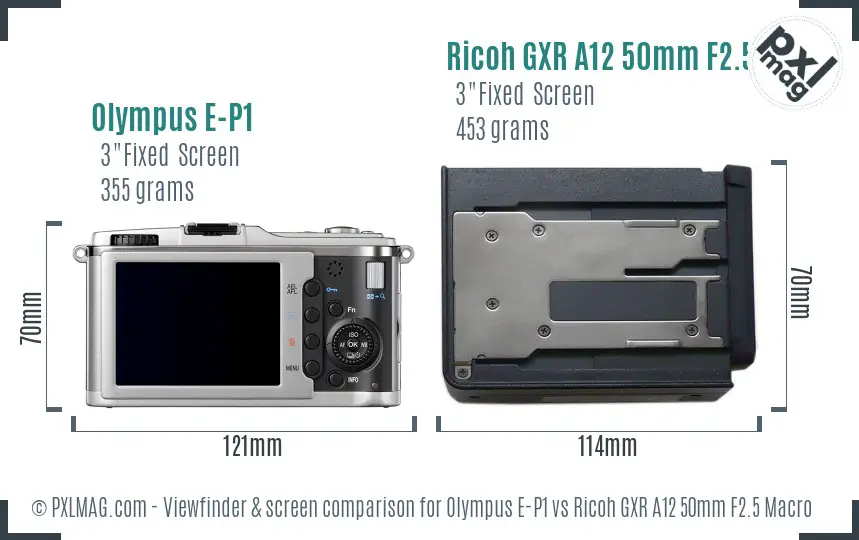 Olympus E-P1 vs Ricoh GXR A12 50mm F2.5 Macro Screen and Viewfinder comparison