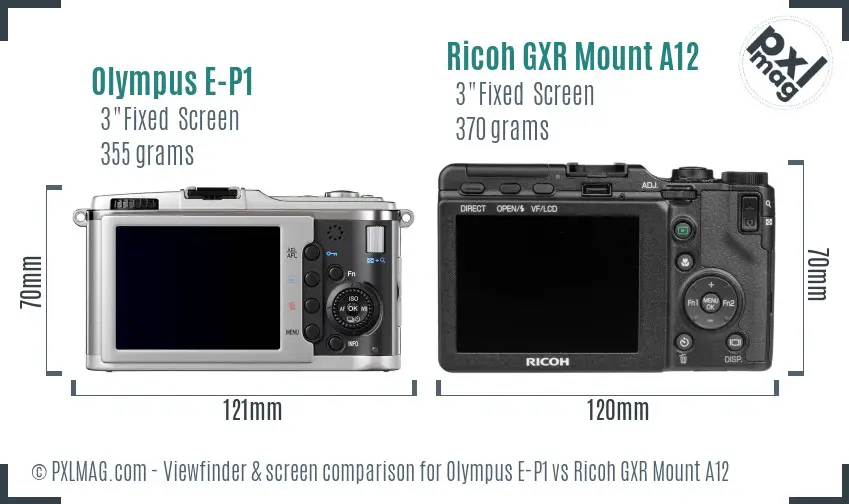 Olympus E-P1 vs Ricoh GXR Mount A12 Screen and Viewfinder comparison