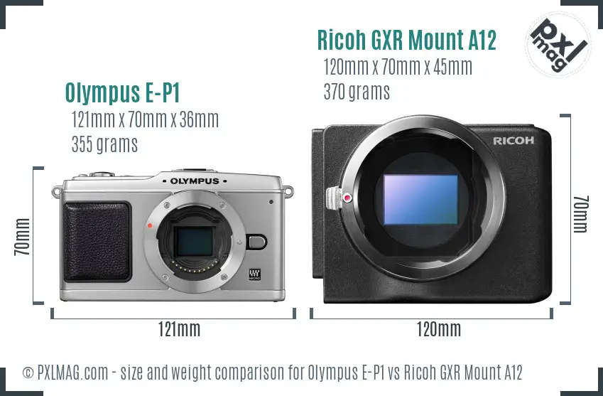 Olympus E-P1 vs Ricoh GXR Mount A12 size comparison