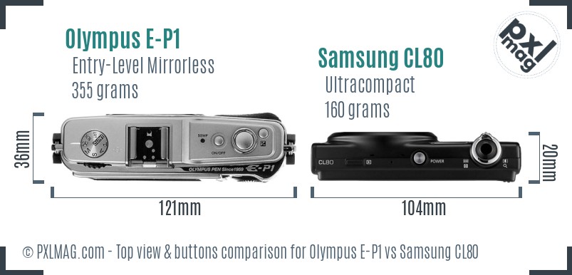 Olympus E-P1 vs Samsung CL80 top view buttons comparison