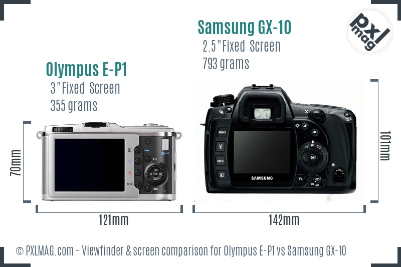Olympus E-P1 vs Samsung GX-10 Screen and Viewfinder comparison