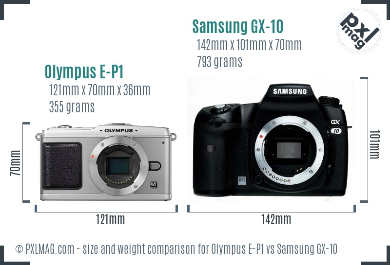 Olympus E-P1 vs Samsung GX-10 size comparison