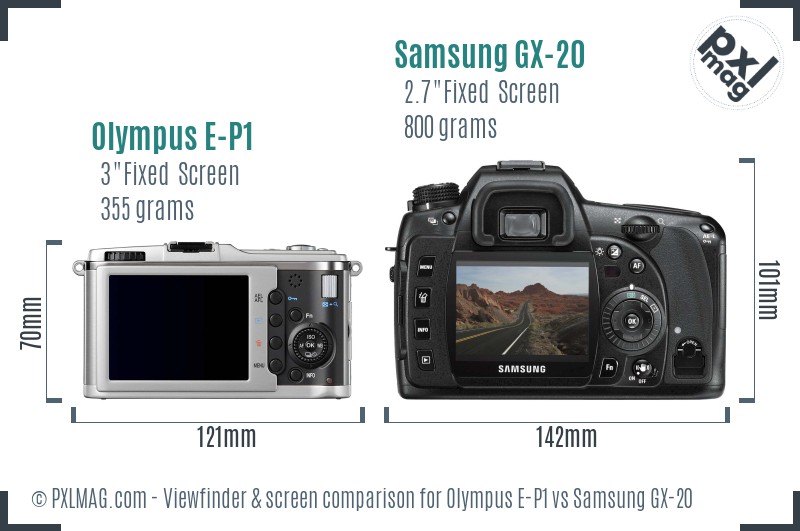 Olympus E-P1 vs Samsung GX-20 Screen and Viewfinder comparison