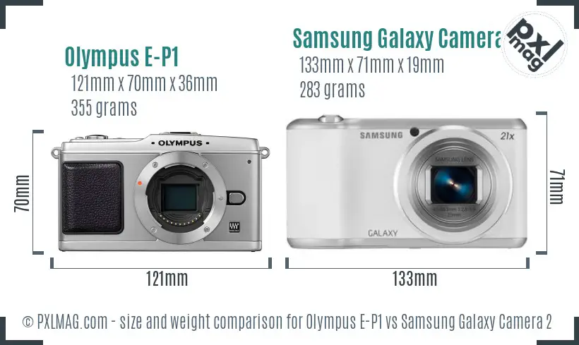 Olympus E-P1 vs Samsung Galaxy Camera 2 size comparison