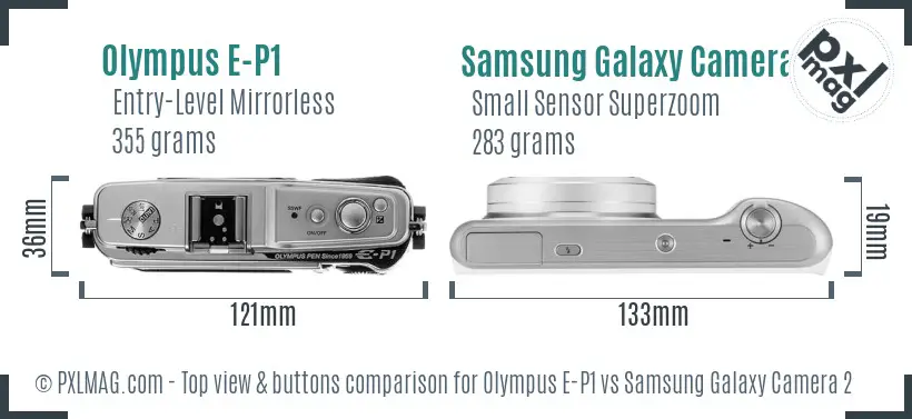 Olympus E-P1 vs Samsung Galaxy Camera 2 top view buttons comparison