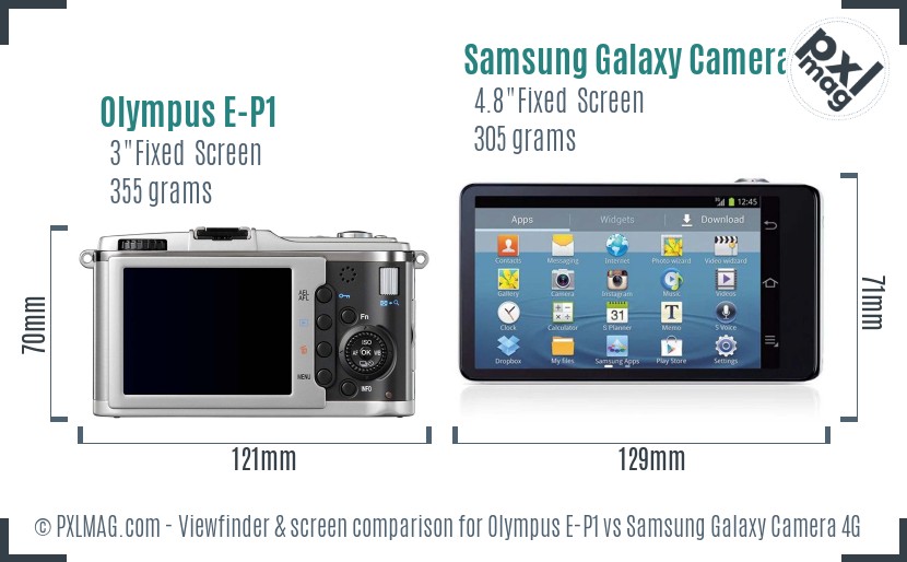 Olympus E-P1 vs Samsung Galaxy Camera 4G Screen and Viewfinder comparison