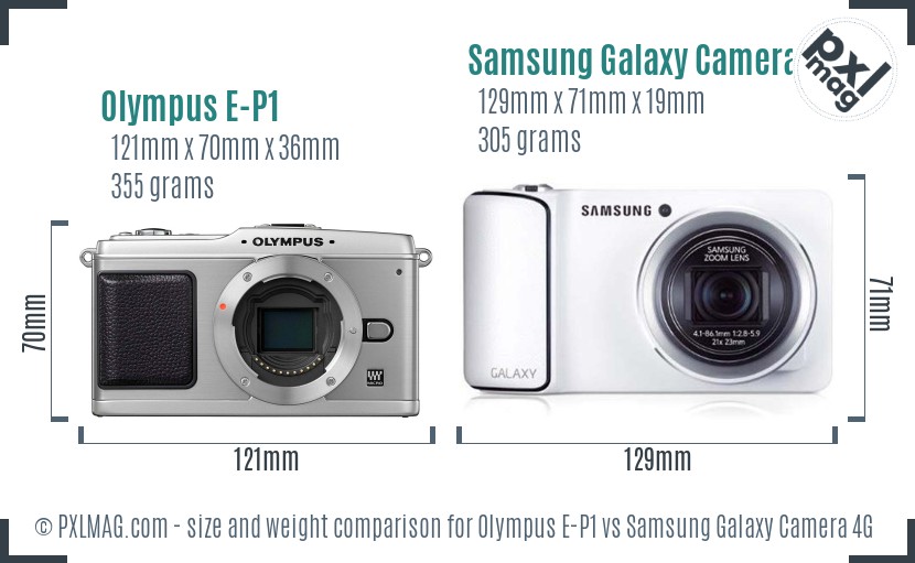 Olympus E-P1 vs Samsung Galaxy Camera 4G size comparison Olympus E-P1 vs Samsung Galaxy Camera 4G size comparison